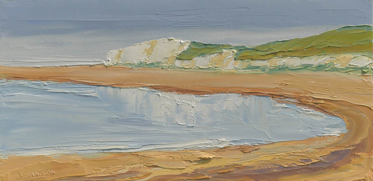 peinture au couteau ; les falaises blanches du cap blanc nez à marée basse