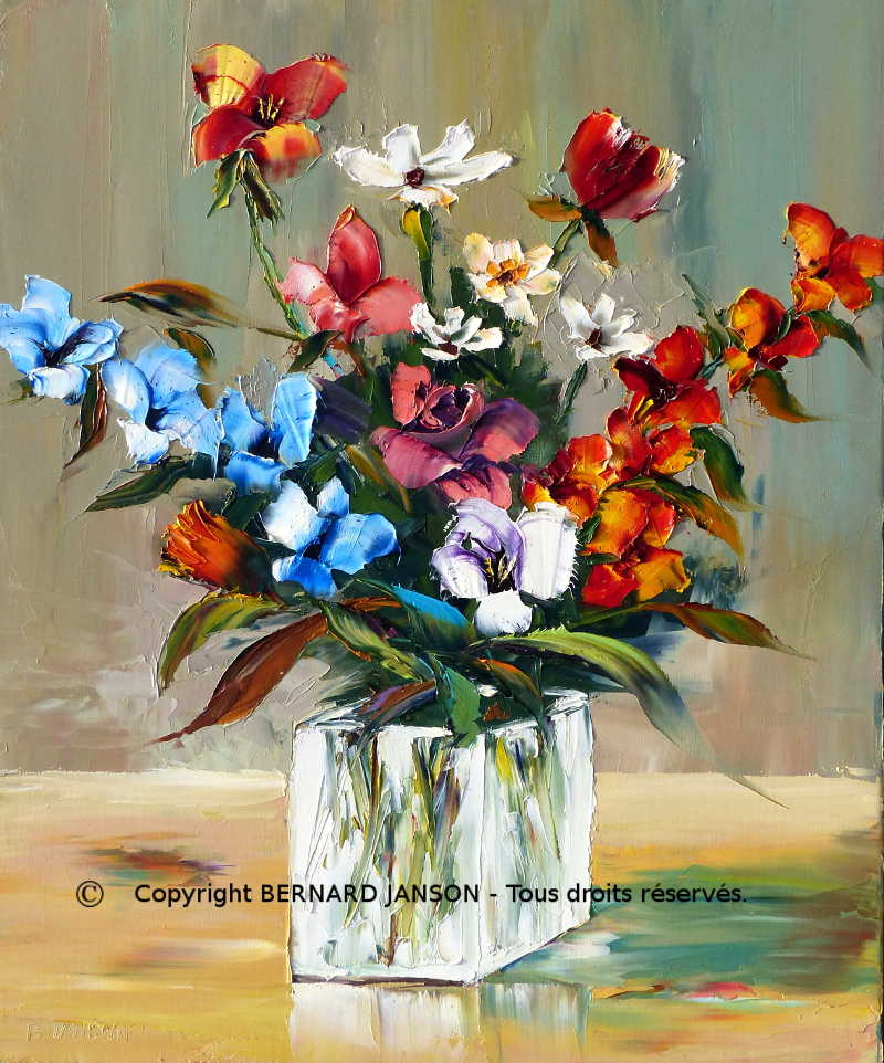 tableaux de peintures huile au couteau bouquet de fleurs variées