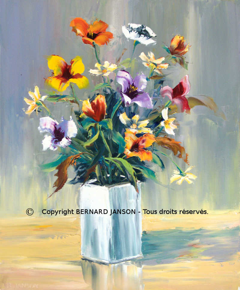 tableaux de peinture moderne huile sur toile au couteau bouquet de fleurs au vase blanc